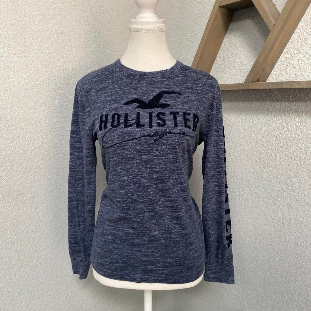 HOLLISTER NAVY BLUE HEATHER LONG SLEEVE SHIRT Y2K SOFT GRUNGE ALT COMFY CASUAL